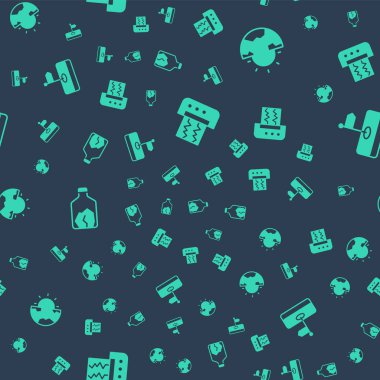 Set Seismograph, Earth core structure crust, Ore mining and Flag on seamless pattern. Vector