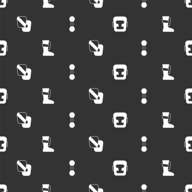 Set Boxing helmet, Sport boxing shoes, training paws and Dumbbell on seamless pattern. Vector