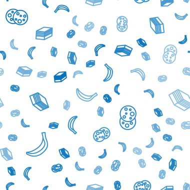 Set line Banana, Cookie with chocolate and Piece of cake on seamless pattern. Vector