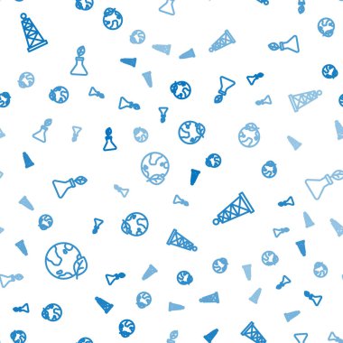 Set line Earth globe and leaf, Oil rig and Plant breeding on seamless pattern. Vector