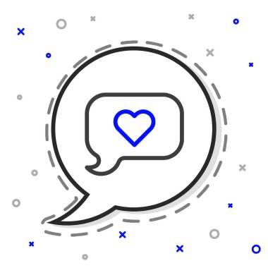 Konuşma baloncuğu simgesindeki Çizgi Kalbi beyaz arkaplanda izole edildi. Sevgililer günün kutlu olsun. Renkli taslak konsepti. Vektör