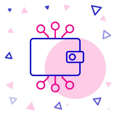 Satır Kripto para birimi cüzdan simgesi beyaz arkaplanda izole edildi. Cüzdan ve bitcoin işareti. Maden konsepti. Para, ödeme, nakit, ödeme ikonu. Renkli taslak konsepti. Vektör