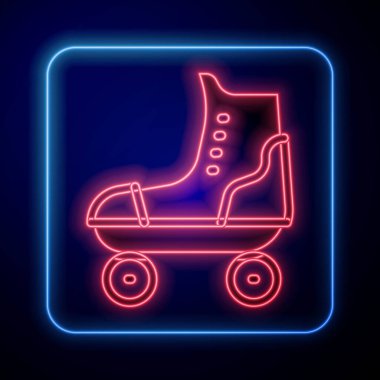 Parlayan neon paten ikonu siyah arkaplanda izole edildi. Vektör