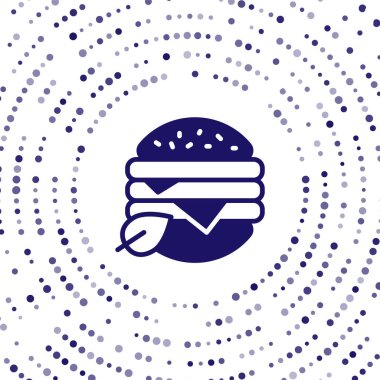 Mavi vejetaryen diyet ikonu beyaz arka planda izole edilmiş. Organik, biyolojik, ekolojik sembol. Vejetaryen, et yok, laktozsuz, sağlıklı, taze ve şiddet içermeyen yiyecekler. Soyut çember rastgele noktalar. Vektör