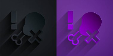 Paper cut No chicken leg icon isolated on black on purple background. No fast food allowed - vegetarian food. Paper art style. Vector