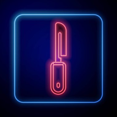 Parlayan neon bıçak simgesi siyah arkaplanda izole edildi. Çatal bıçak sembolü. Vektör