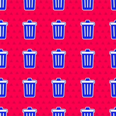 Kırmızı arkaplanda mavi çöp kutusu simgesi izole edildi. Çöp kutusu tabelası. Sepet simgesini geri dönüştür. Ofis çöpü ikonu. Vektör