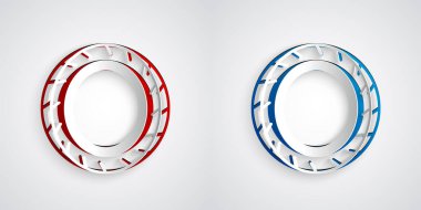 Kağıt kesiği Araba Tekerleği simgesi gri arka planda izole edilmiş. Kağıt sanatı tarzı. Vektör