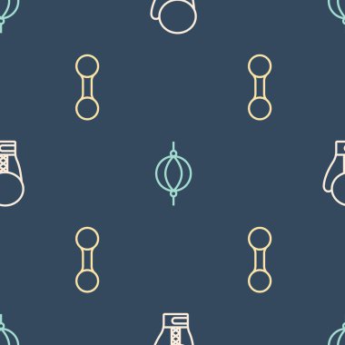 Set line Boxing glove Dumbbell and Punching bag on seamless pattern. Vector.