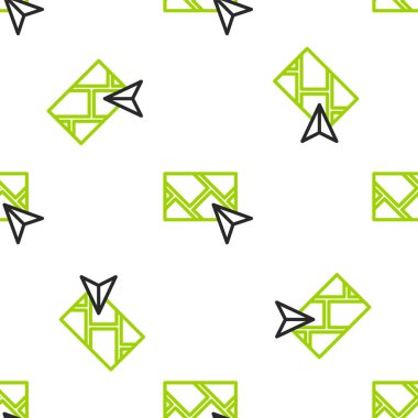 Şehir haritası gezinme simgesinin çizgi bilgileri beyaz arkaplanda izole edilmiş kusursuz desen. Mobil Uygulama Arayüzü tasarımı. Coğrafi konsept. Vektör