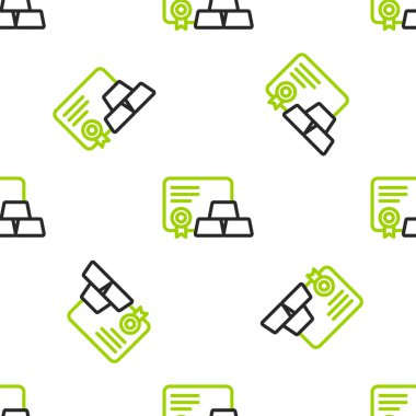 Line Gold bars with certificate icon isolated seamless pattern on white background. Banking business concept.  Vector