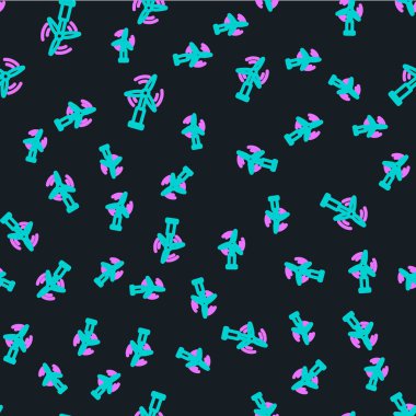 Çizgi Rüzgâr türbini simgesi siyah arkaplanda izole edilmiş. Rüzgar jeneratörü işareti. Elektrik üretimi için yel değirmeni. Vektör