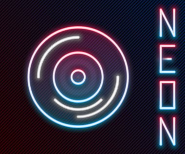 Parlayan neon çizgisi Vinil disk simgesi siyah arkaplanda izole edildi. Renkli taslak konsepti. Vektör