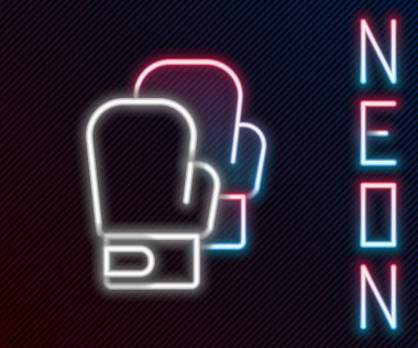 Parlayan neon hattı boks eldiveni simgesi siyah arkaplanda izole edildi. Renkli taslak konsepti. Vektör