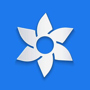 Kağıt kesiği çiçek simgesi mavi arkaplanda izole edildi. Tatlı doğal yemek. Kağıt sanatı tarzı. Vektör