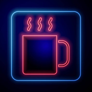 Siyah arka planda izole edilmiş parlak neon çay ikonu. Vektör