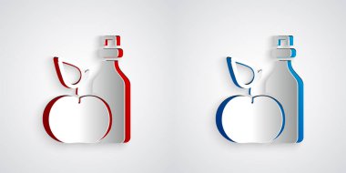 Paper cut Apple cider vinegar in bottle icon isolated on grey background. Paper art style. Vector
