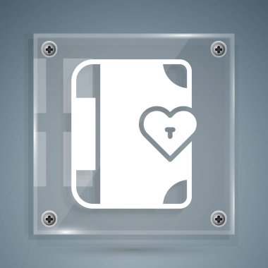 White Love diary notebook album icon isolated on grey background. Happy Valentines day. Square glass panels. Vector