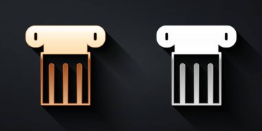 Altın ve gümüş Kadim sütun simgesi siyah arkaplanda izole edildi. Uzun gölge tarzı. Vektör