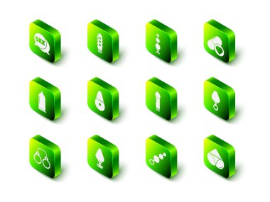 Set Dildo vibrator, Anal beads, Pills for potency, aphrodisiac, plug, Woman panties,  and  icon. Vector