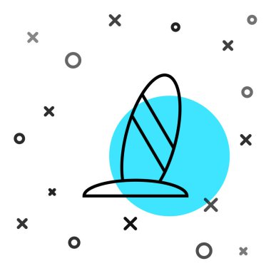 Siyah çizgi sörf tahtası simgesi beyaz arkaplanda izole edildi. Sörf tahtası. Olağanüstü bir spor. Spor malzemeleri. Rastgele dinamik şekiller. Vektör.