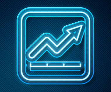 Parlayan neon hattı finansal büyüme ikonu mavi arka planda izole edildi. Gelirleri arttırıyorum. Vektör.