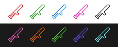 Polis kauçuk çubuk simgesi siyah beyaz arka planda izole edildi. Kauçuk copu. Polis yarasası. Polis ekipmanları. Vektör.