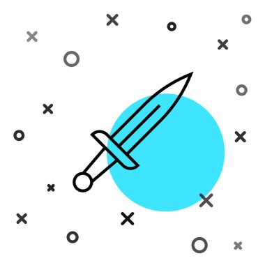 Beyaz arka planda siyah çizgi hançer simgesi izole edildi. Bıçak ikonu. Keskin bıçaklı kılıç. Rastgele dinamik şekiller. Vektör.