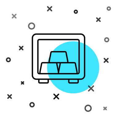 Beyaz arkaplanda izole edilmiş altın külçeli siyah hat kasası. Bankada değerli metaller var. Metalik hazine. Güvenilir veri koruması. Rastgele dinamik şekiller. Vektör