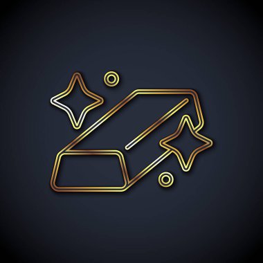 Altın renkli külçe simgesi siyah arkaplanda izole edilmiş. Bankacılık işi konsepti. Vektör