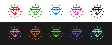 Siyah beyaz arkaplanda Diamond simgesi belirle. Mücevher sembolü. Mücevher taşı. Vektör