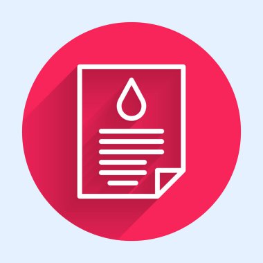 White line Oil drop document icon isolated with long shadow background. Red circle button. Vector