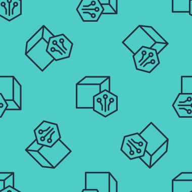 Siyah çizgi NFT Dijital Şifreleme Sanatı simgesi yeşil arkaplandaki kusursuz deseni izole etti. Para iadesi olmayan jeton. Vektör