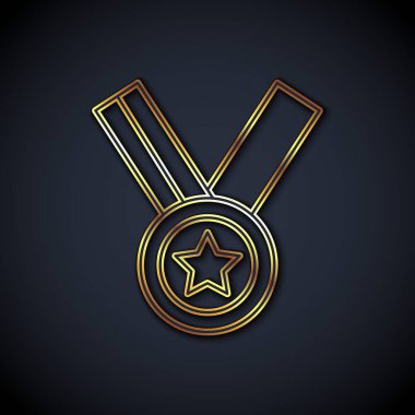 Gold line Medal icon isolated on black background. Winner achievement sign. Award medal.  Vector