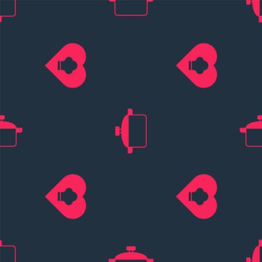 Set Chef hat and Cooking pot on seamless pattern. Vector