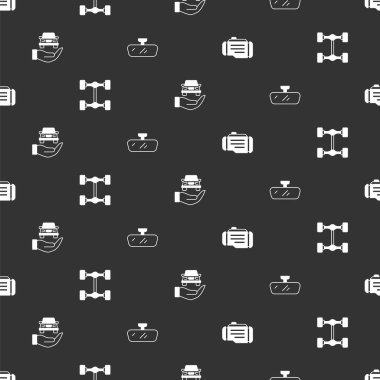 Set Check engine, Chassis car, Auto service check automotive and Car mirror on seamless pattern. Vector