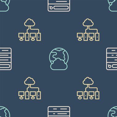 Set line Search engine, Computer network and Social on seamless pattern. Vector