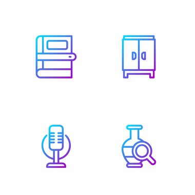 Set line Ancient amphorae, Microphone, Book and Wardrobe. Gradient color icons. Vector
