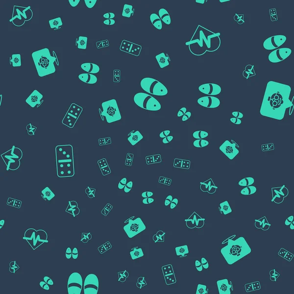 Set Slippers, Heart rate, Domino and Grandmother on seamless pattern. Vector