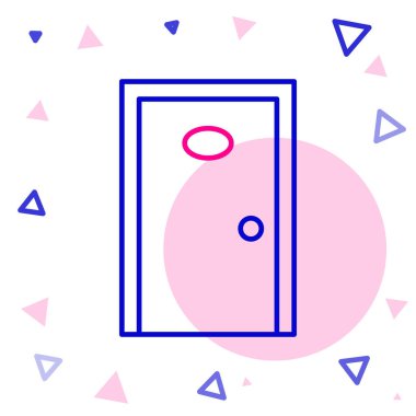 Line Otel koridorunda beyaz arka planda kapalı numaralı kapı simgesi var. Renkli taslak konsepti. Vektör