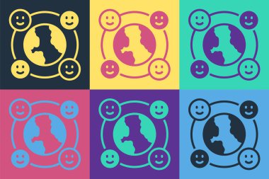 Pop art International community icon isolated on color background. Worldwide community. Cross cultural communication. Making friends worldwide.  Vector.
