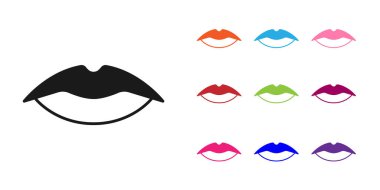 Beyaz arka planda izole edilmiş siyah gülümseyen dudak simgesi. Gülümse. Simgeleri renklendirin. Vektör