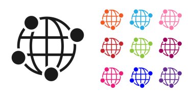 Siyah Küresel teknoloji ya da sosyal ağ simgesi beyaz arkaplanda izole edildi. Simgeleri renklendirin. Vektör