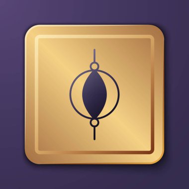 Purple Punching bag icon isolated on purple background. Gold square button. Vector