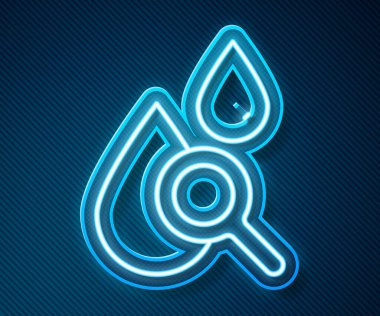 Parlayan neon hat düşüşü ve büyüteç simgesi mavi arkaplanda izole edildi. Vektör