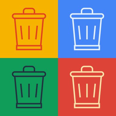 Pop sanat çizgisi Çöp kutusu simgesi renk arkaplanında izole edildi. Çöp kutusu tabelası. Sepet simgesini geri dönüştür. Ofis çöpü ikonu. Vektör