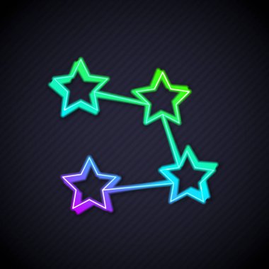 Parlayan neon çizgisi yıldız takımyıldızı burç simgesi siyah arkaplanda izole edildi. Vektör