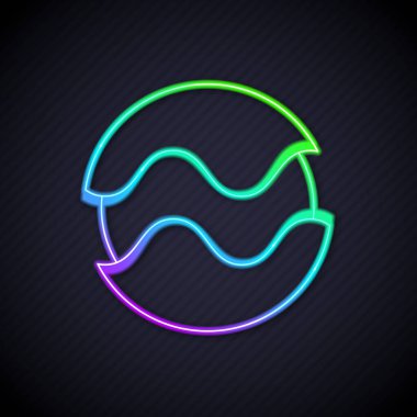 Parlayan neon hattı gezegen simgesi siyah arkaplanda izole edildi. Vektör