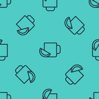 Yeşil arka planda izole edilmiş limon ikonlu siyah çay fincanı. Vektör