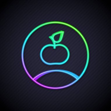 Parlayan neon çizgisi Apple simgesi siyah arkaplanda izole edildi. Fazla kilolu. Sağlıklı diyet menüsü. Fitness diyeti elması. Vektör